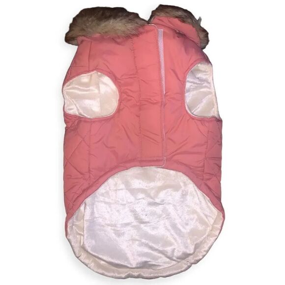Frisco Pet Apparel Dog Coat Pink Quilted Fur Collar Size large - Picture 2 of 2